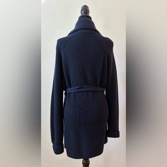 Tory Burch Navy Blue Wool Cashmere Wrap Sweater Rolled Neck Women's size Medium - Picture 3 of 8